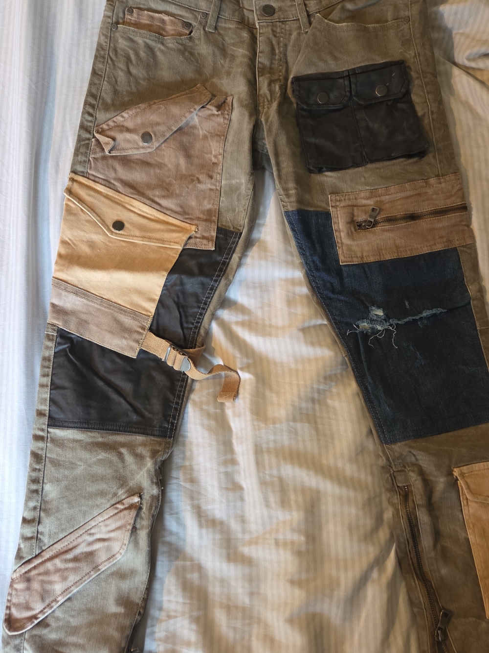 Jordan Craig Men's Patchwork Cargo Pants in Olive, Tan, Black, and Denim